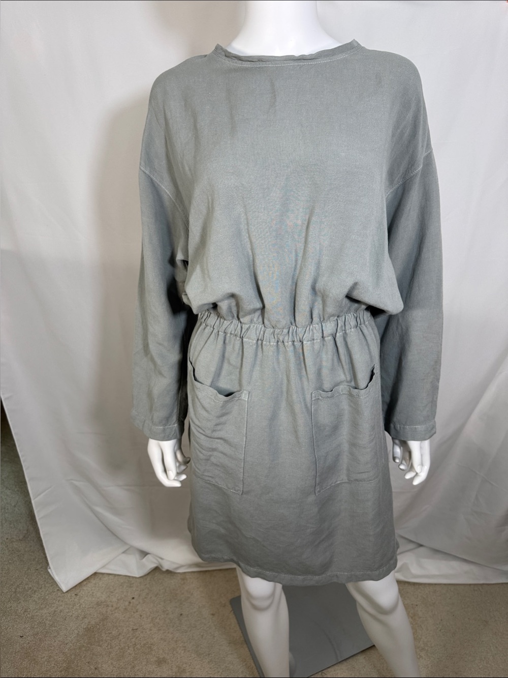 NSF Lulysia Long Sleeve Linen Blend Mini Dress Gray Size Small